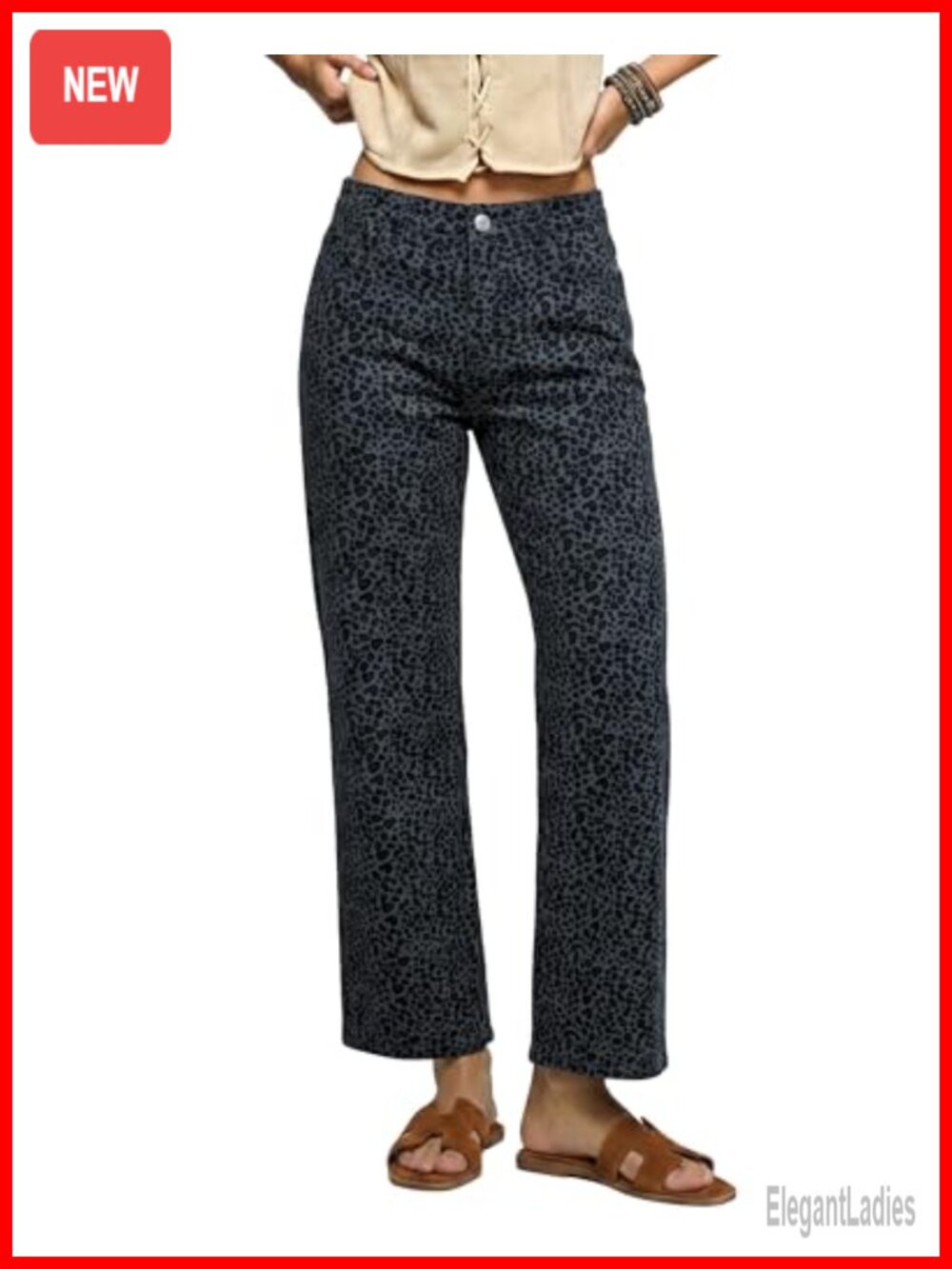 High Waist Wide Leg Leopard Print Jeans